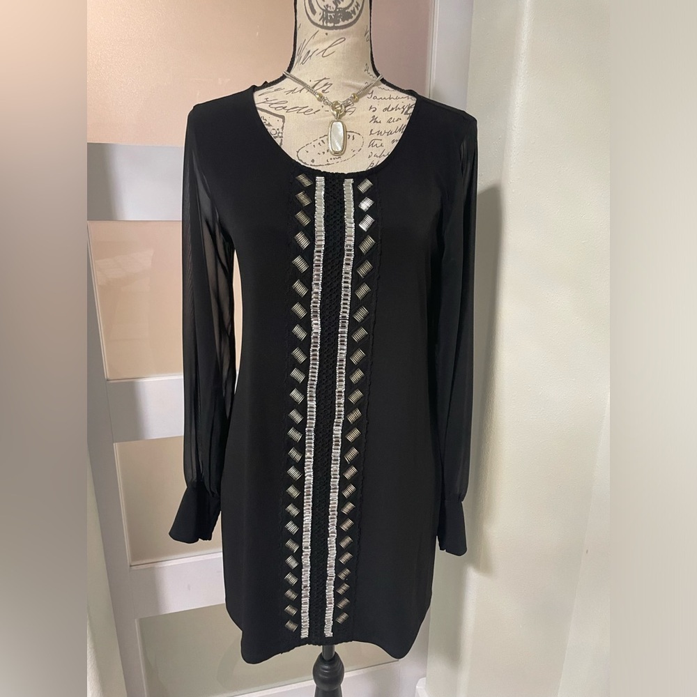 Beautiful Alfani black sheer long sleeve dress SZ Small EUC